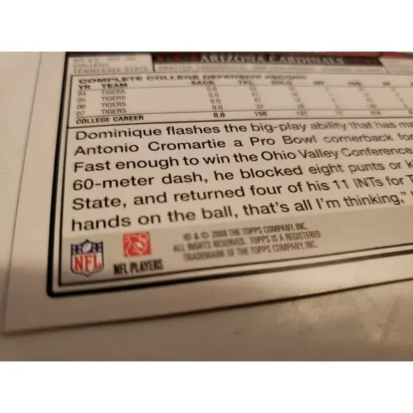 Dominique Rodgers-Cromartie 2008 Topps #358 - Rookie Card RC - Cardinals - NFL - Picture 3 of 3